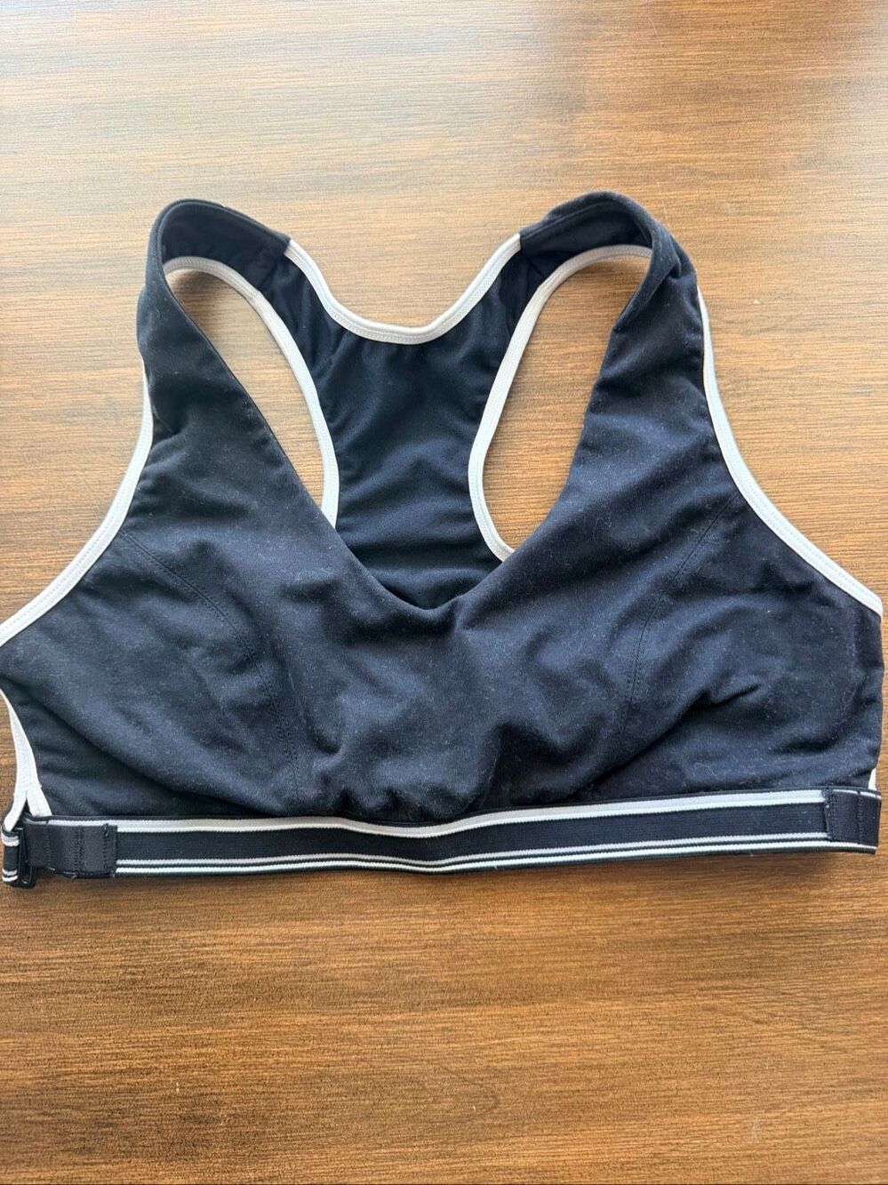 Bally Total Fitness Black White Elastic Band Racerback Sports Bra XL 38C/38D